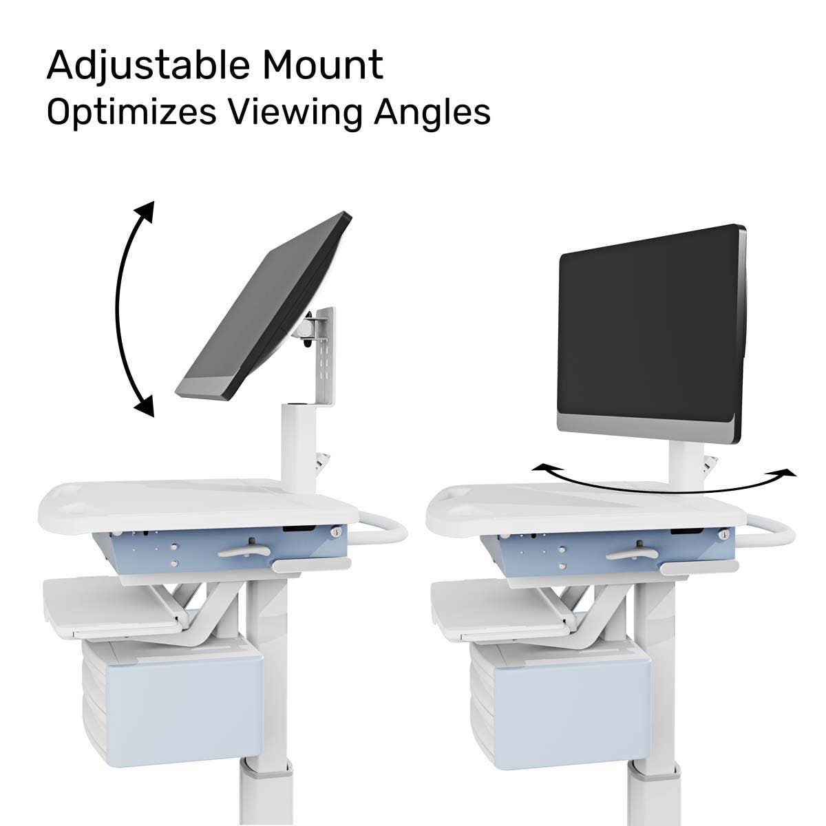 Luxor Vitalize Laptop Cart Adjustable Height Rolling Medical Cart Deluxe 24.1" W x 28.6" D x 50.5" - 64.5" H (MCWS004) - SchoolOutlet