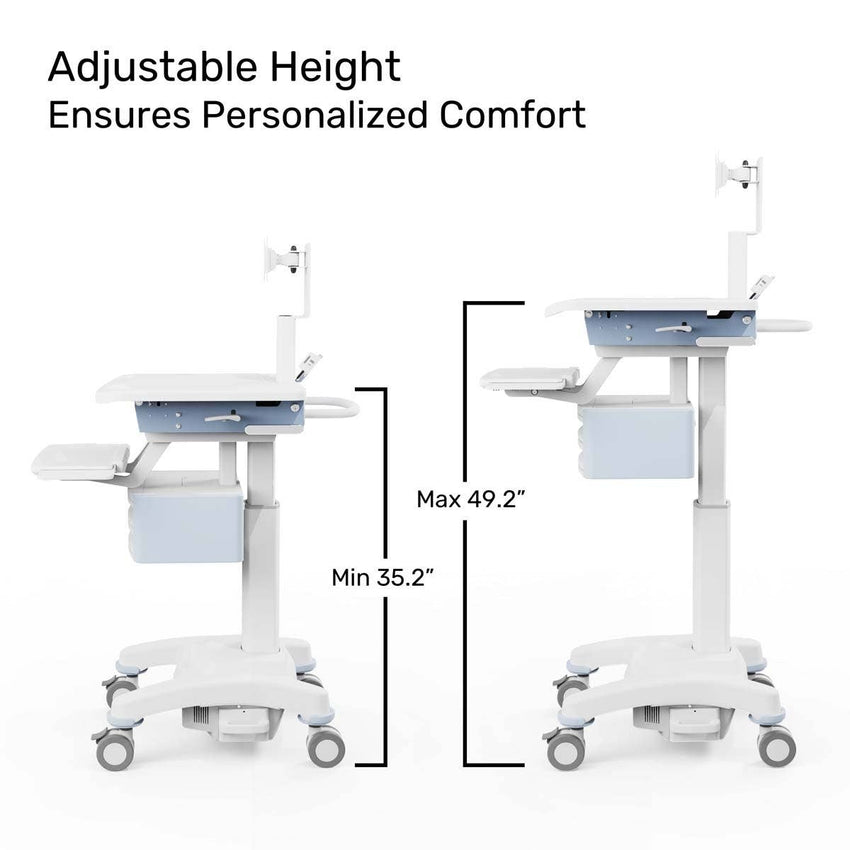 Luxor Vitalize Laptop Cart Adjustable Height Rolling Medical Cart Deluxe 24.1" W x 28.6" D x 50.5" - 64.5" H (MCWS004) - SchoolOutlet