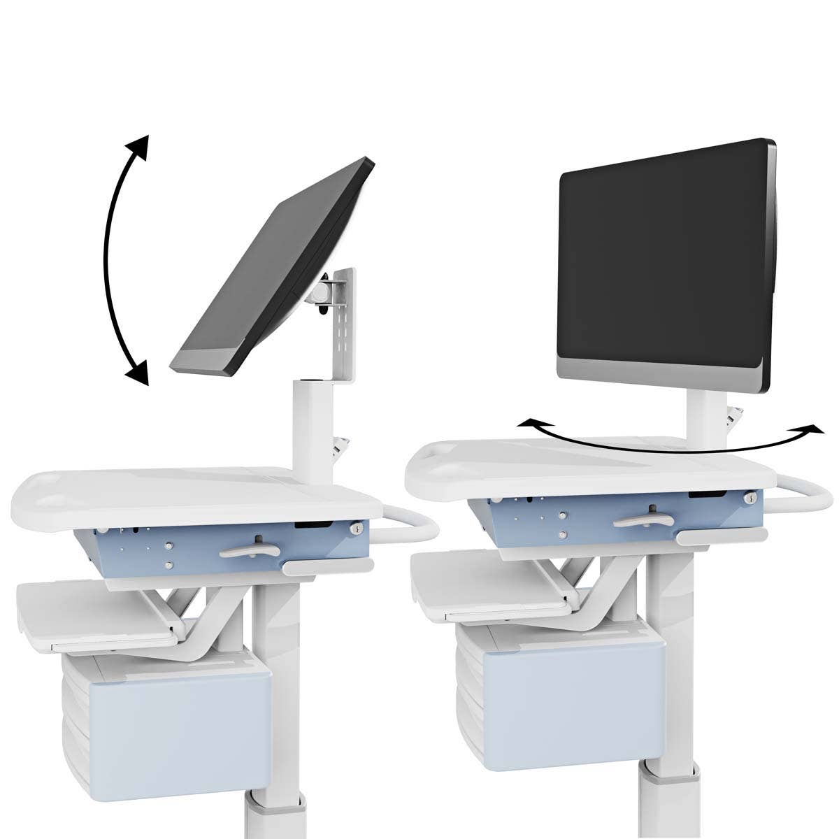 Luxor Vitalize Laptop Cart Adjustable Height Rolling Medical Cart Deluxe 24.1" W x 28.6" D x 50.5" - 64.5" H (MCWS004) - SchoolOutlet