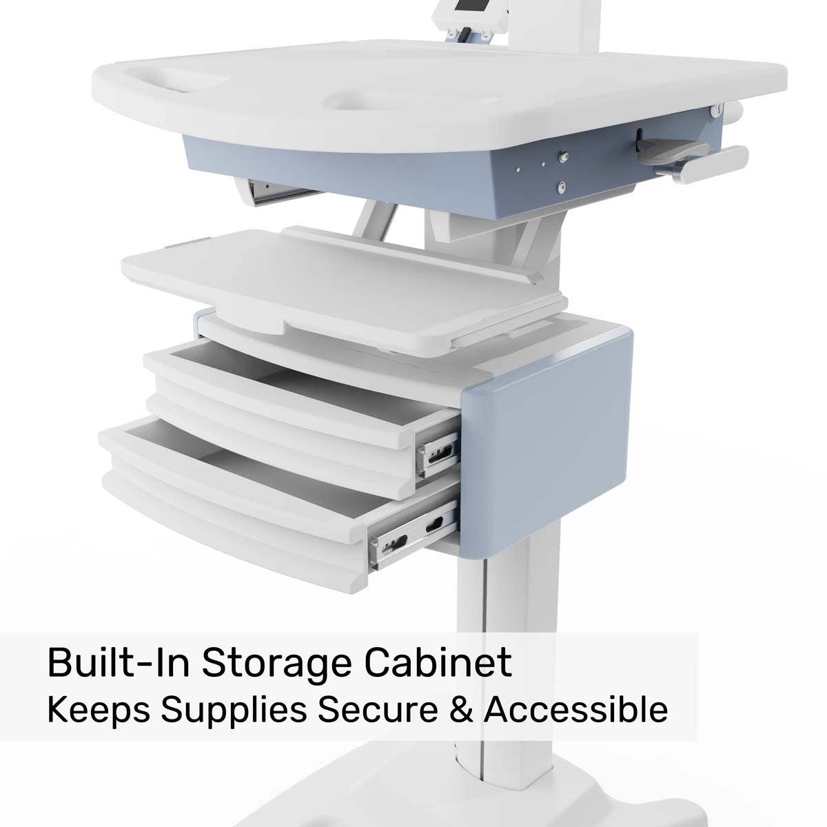 Luxor Vitalize Laptop Cart Adjustable Height Rolling Medical Cart Deluxe 24.1" W x 28.6" D x 50.5" - 64.5" H (MCWS004) - SchoolOutlet