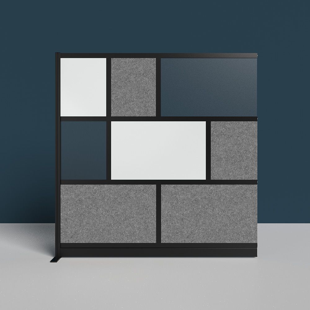 Luxor MW - 7070 - XWCGB - Workflow Modular Wall Room Divider System - Black Frame - 70" x 70" Add - On Wall w/ Whiteboard - SchoolOutlet