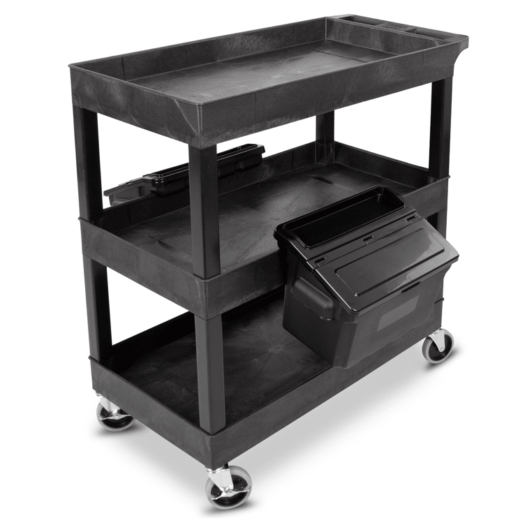 Luxor 24" x 18" Plastic Utility Tub Cart - Three Shelves with Outrigger Utility Cart Bins (Luxor LUX - SEC111 - B - OUTRIG) - SchoolOutlet
