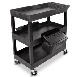Luxor 24" x 18" Plastic Utility Tub Cart - Three Shelves with Outrigger Utility Cart Bins (Luxor LUX-SEC111-B-OUTRIG)
