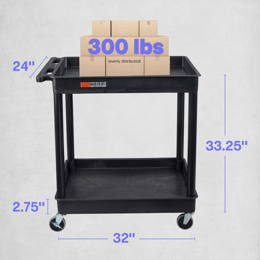 Luxor TC11-B - Flat Top and Tub Middle/Bottom Shelf Cart (Luxor LUX-TC11-B) - Black - SchoolOutlet