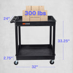 Luxor TC11-B - Flat Top and Tub Middle/Bottom Shelf Cart (Luxor LUX-TC11-B) - Black - SchoolOutlet