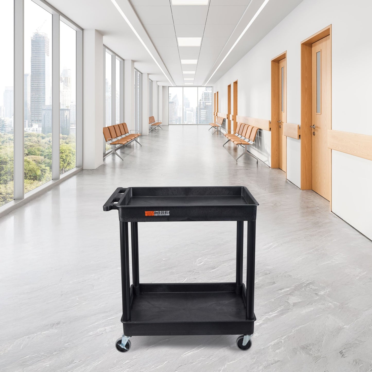 Luxor TC11-B - Flat Top and Tub Middle/Bottom Shelf Cart (Luxor LUX-TC11-B) - Black - SchoolOutlet