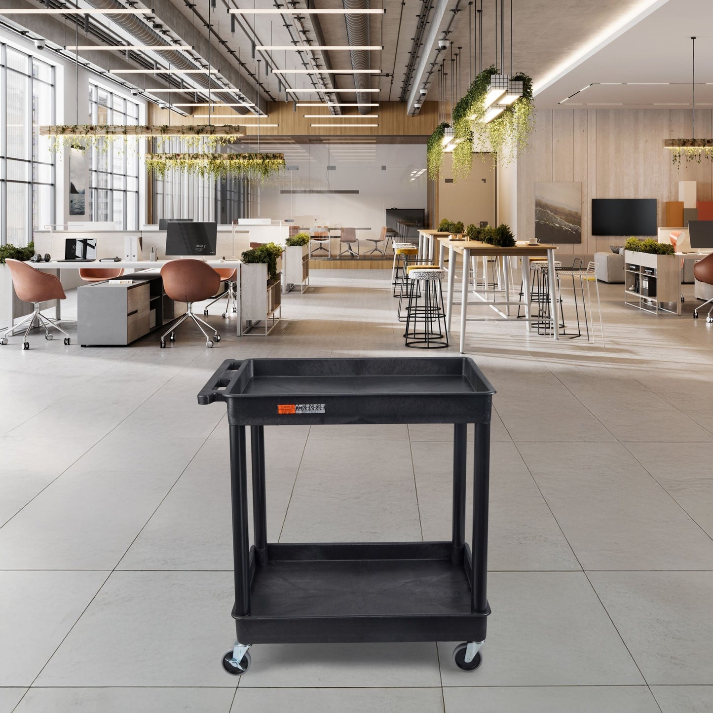 Luxor TC11-B - Flat Top and Tub Middle/Bottom Shelf Cart (Luxor LUX-TC11-B) - Black - SchoolOutlet