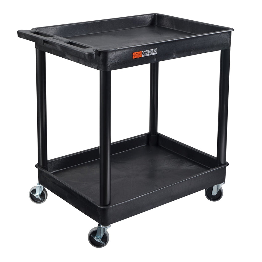 Luxor TC11-B - Flat Top and Tub Middle/Bottom Shelf Cart (Luxor LUX-TC11-B) - Black - SchoolOutlet