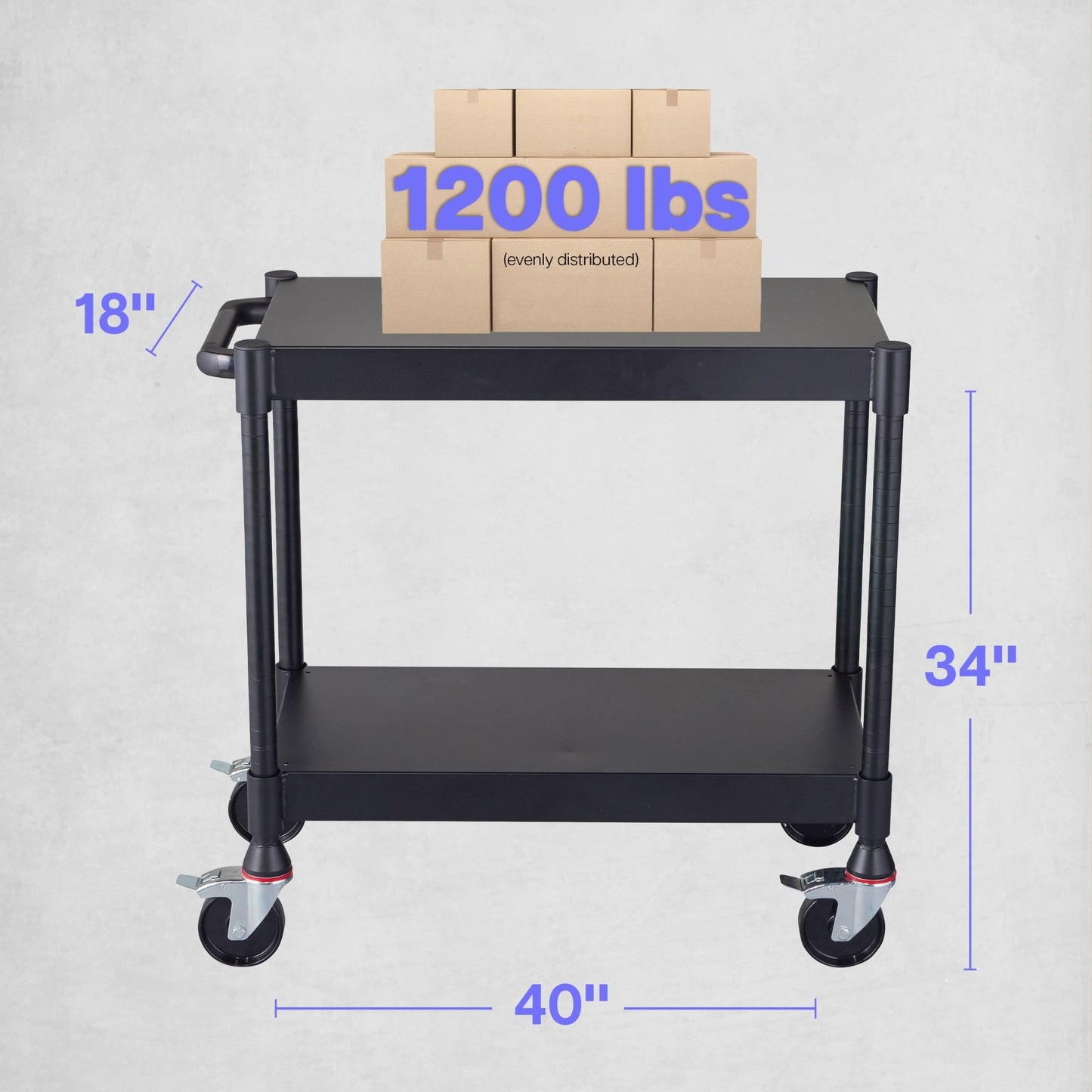 Luxor MightyHaul 24" Heavy-Duty Utility Cart, 2 Shelves (UCMT010) - SchoolOutlet