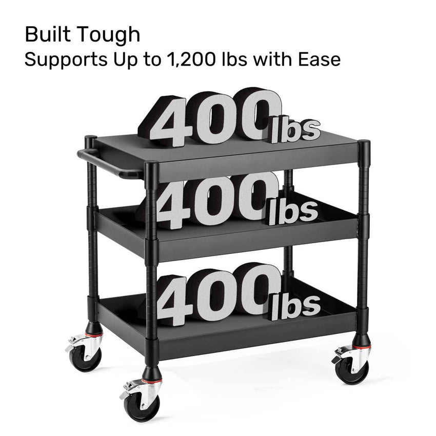 Luxor MightyHaul 24" Heavy - Duty Utility Cart, 3 Shelves (UCMT011) - SchoolOutlet