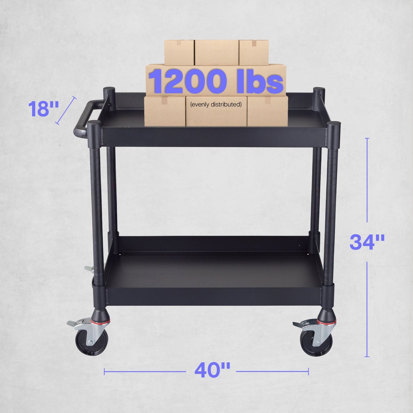 Luxor MightyHaul 18" Heavy-Duty Utility Cart, 2 Shelves (UCMT012) - SchoolOutlet