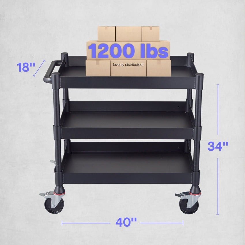 Luxor MightyHaul 18" Heavy-Duty Utility Cart, 3 Shelves (UCMT013) - SchoolOutlet