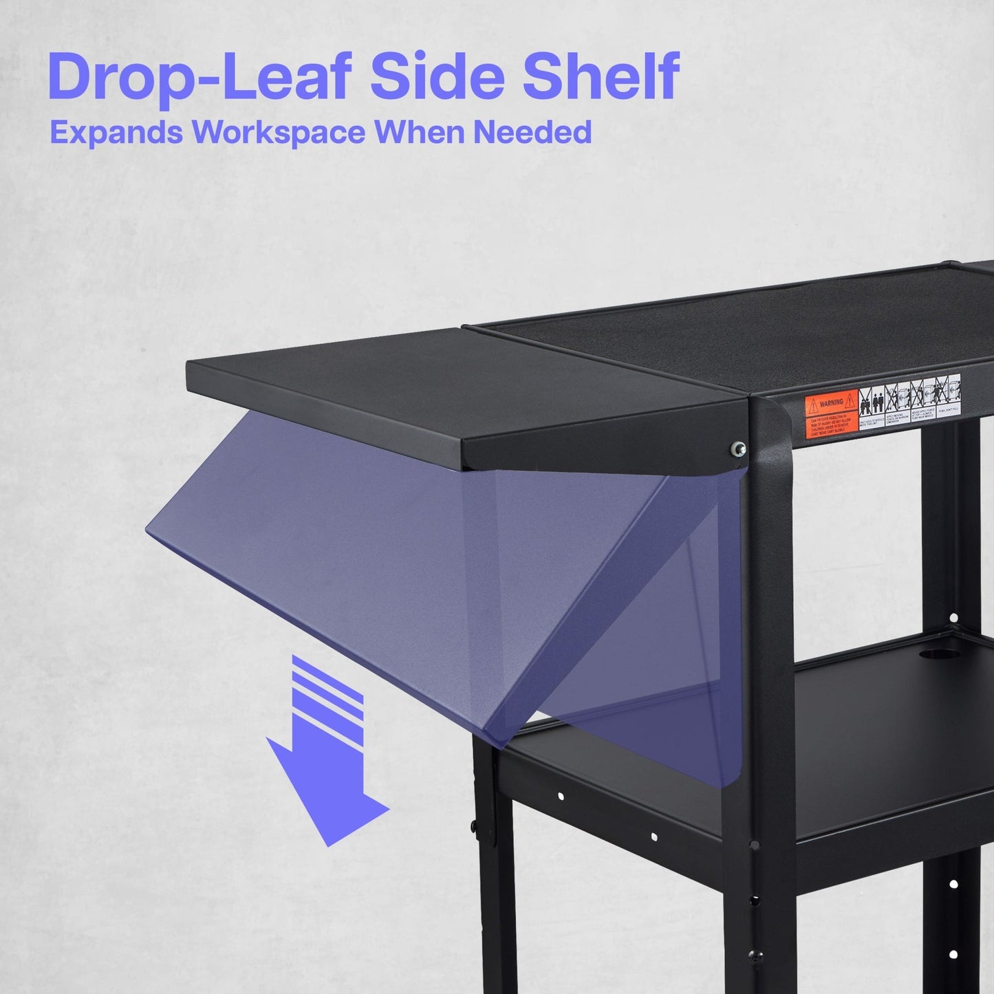Luxor UCMT1DL 42" Adjustable-Height Steel Utility Cart - Drop Leaf Shelves - 3 shelves - SchoolOutlet