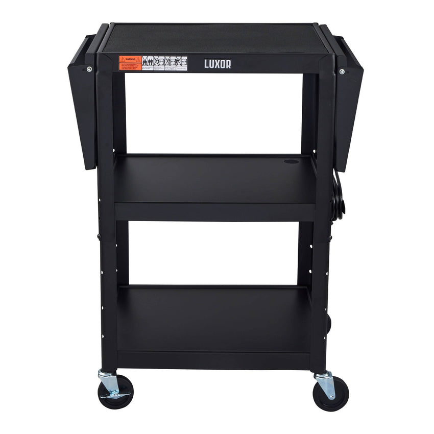 Luxor UCMT1DL 42" Adjustable-Height Steel Utility Cart - Drop Leaf Shelves - 3 shelves - SchoolOutlet