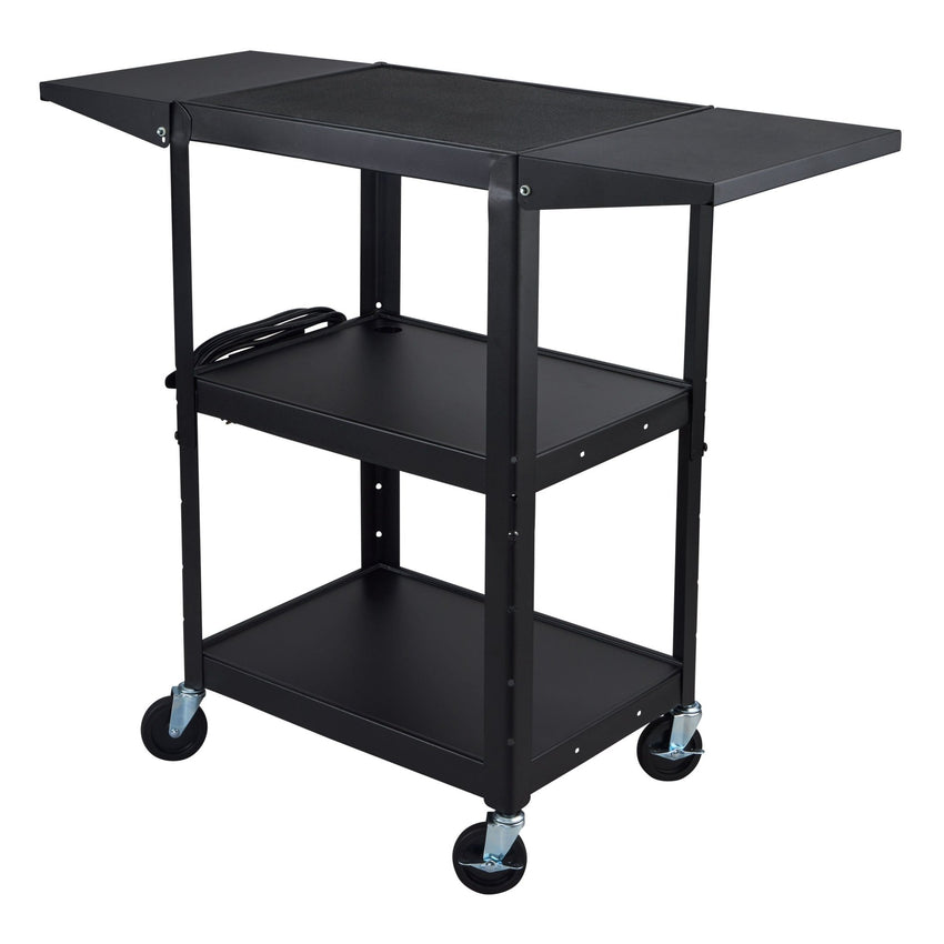 Luxor UCMT1DL 42" Adjustable-Height Steel Utility Cart - Drop Leaf Shelves - 3 shelves - SchoolOutlet