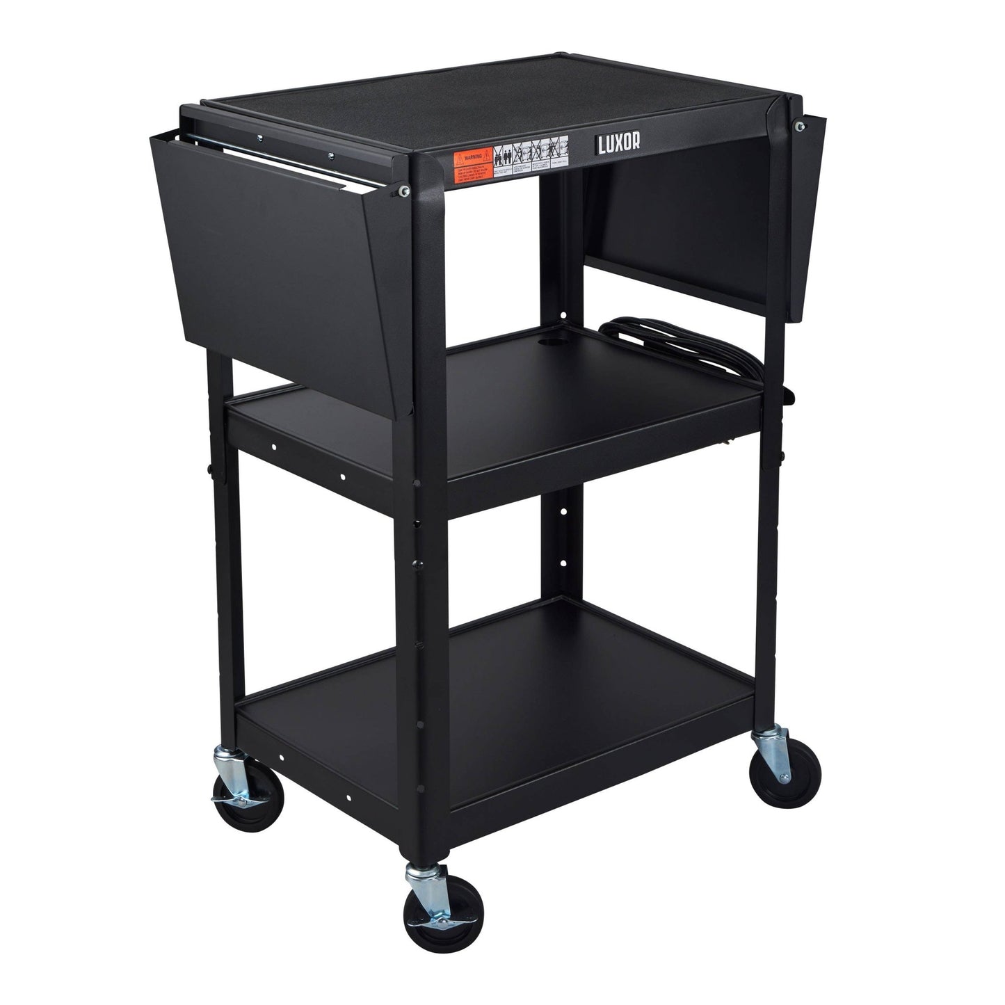 Luxor UCMT1DL 42" Adjustable-Height Steel Utility Cart - Drop Leaf Shelves - 3 shelves - SchoolOutlet