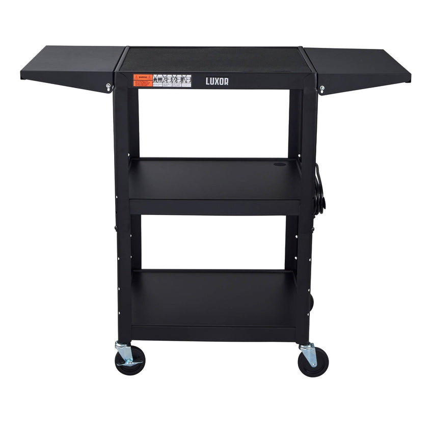 Luxor UCMT1DL 42" Adjustable-Height Steel Utility Cart - Drop Leaf Shelves - 3 shelves - SchoolOutlet