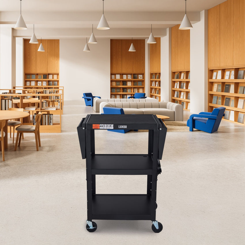 Luxor UCMT1DL 42" Adjustable-Height Steel Utility Cart - Drop Leaf Shelves - 3 shelves - SchoolOutlet