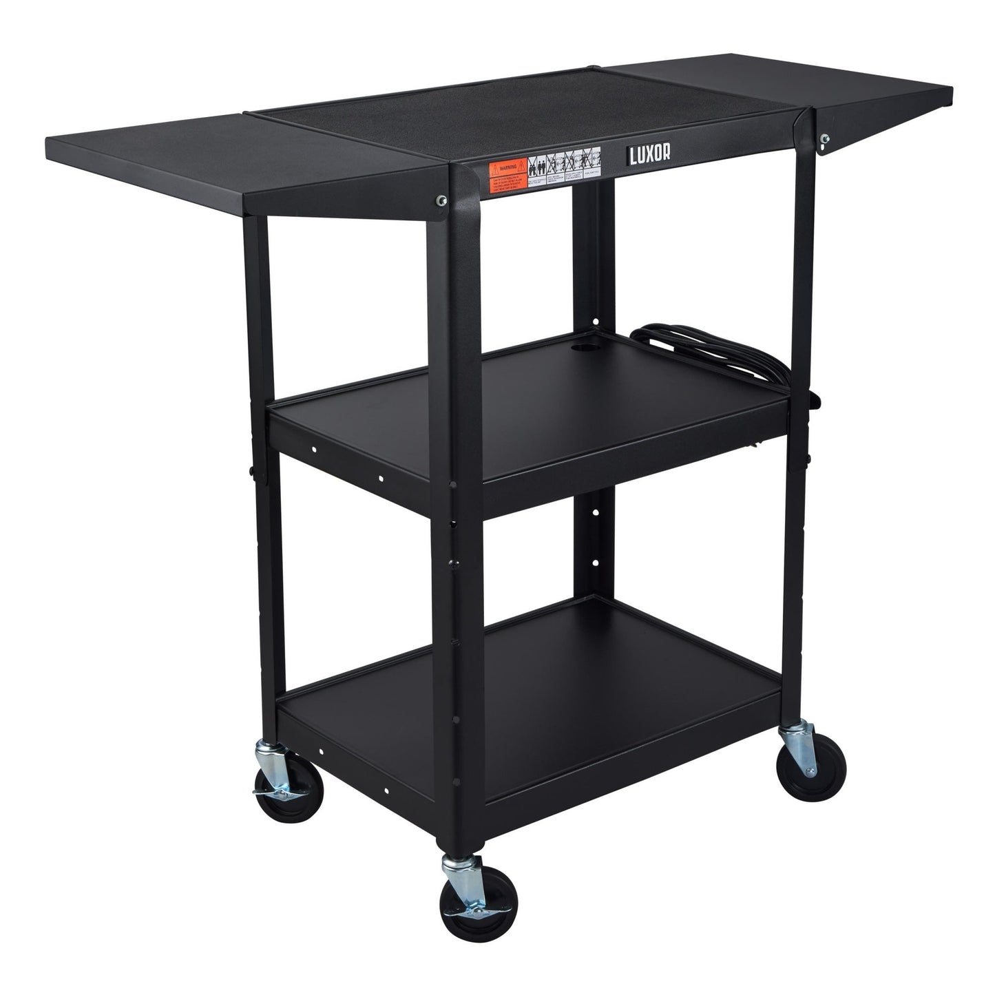 Luxor UCMT1DL 42" Adjustable-Height Steel Utility Cart - Drop Leaf Shelves - 3 shelves - SchoolOutlet