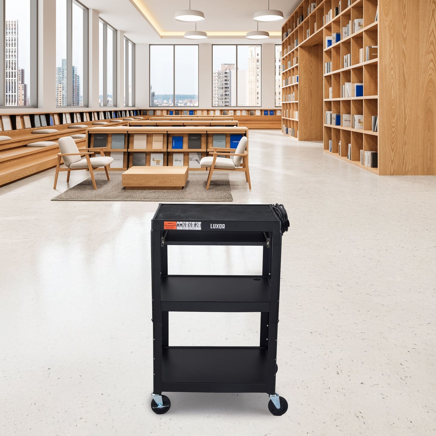 Luxor UCMT1KB Adjustable-Height Steel Utility Cart - Pullout Keyboard Tray - SchoolOutlet