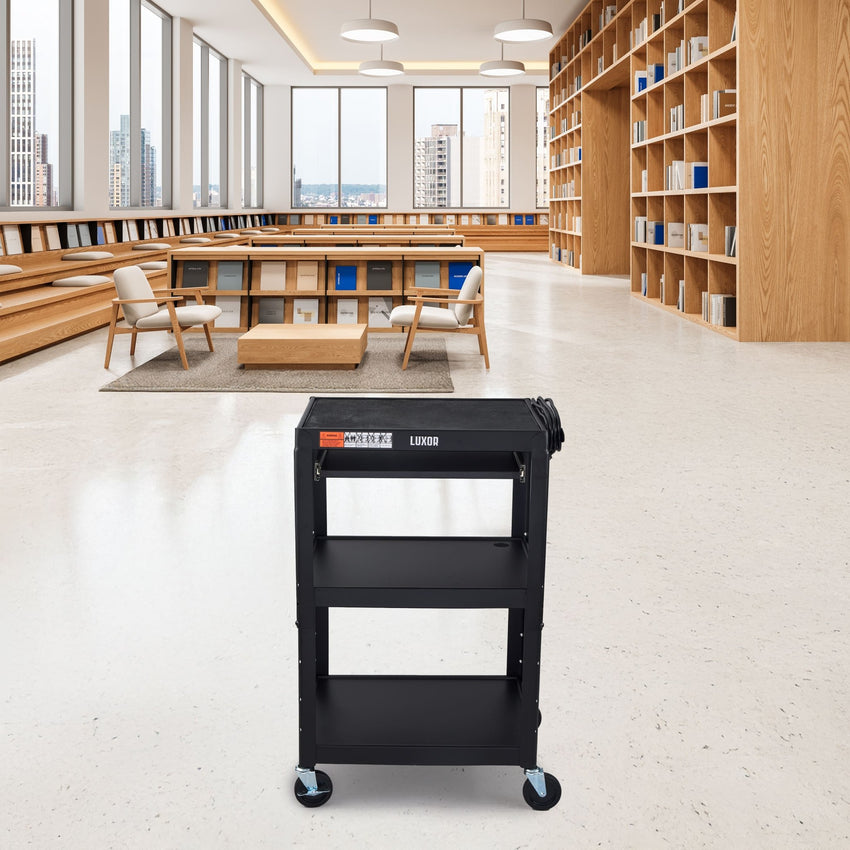 Luxor UCMT1KB Adjustable-Height Steel Utility Cart - Pullout Keyboard Tray - SchoolOutlet