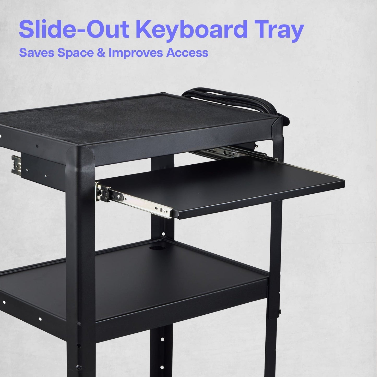 Luxor UCMT1KB Adjustable-Height Steel Utility Cart - Pullout Keyboard Tray - SchoolOutlet