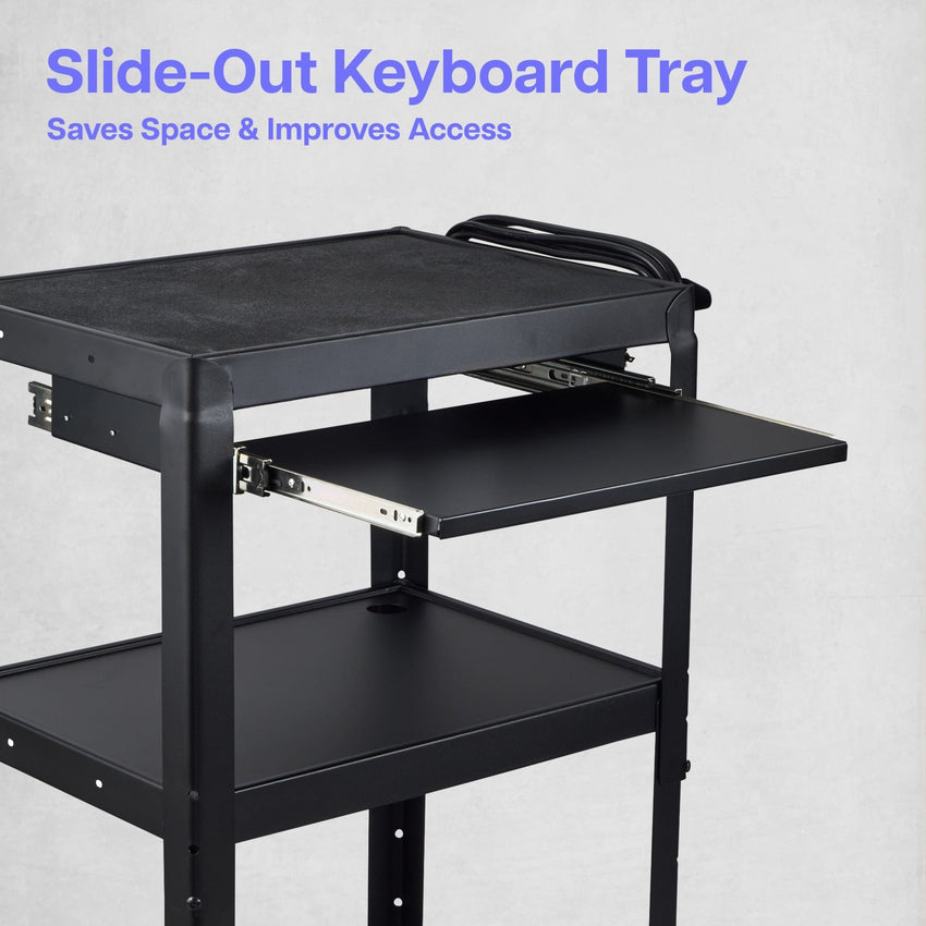 Luxor UCMT1KB Adjustable-Height Steel Utility Cart - Pullout Keyboard Tray - SchoolOutlet