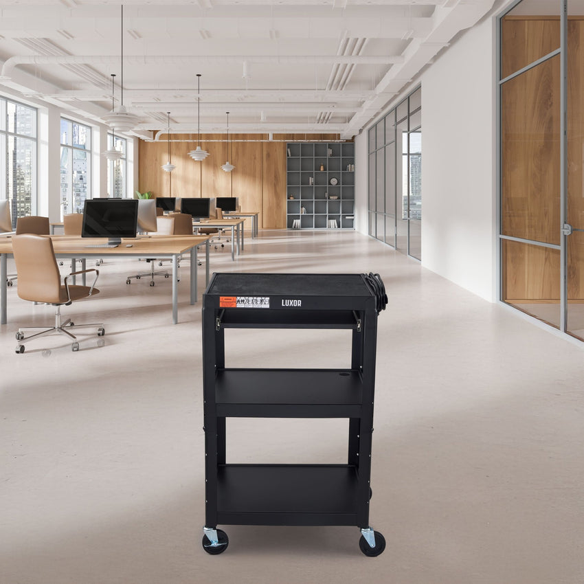Luxor UCMT1KB Adjustable-Height Steel Utility Cart - Pullout Keyboard Tray - SchoolOutlet