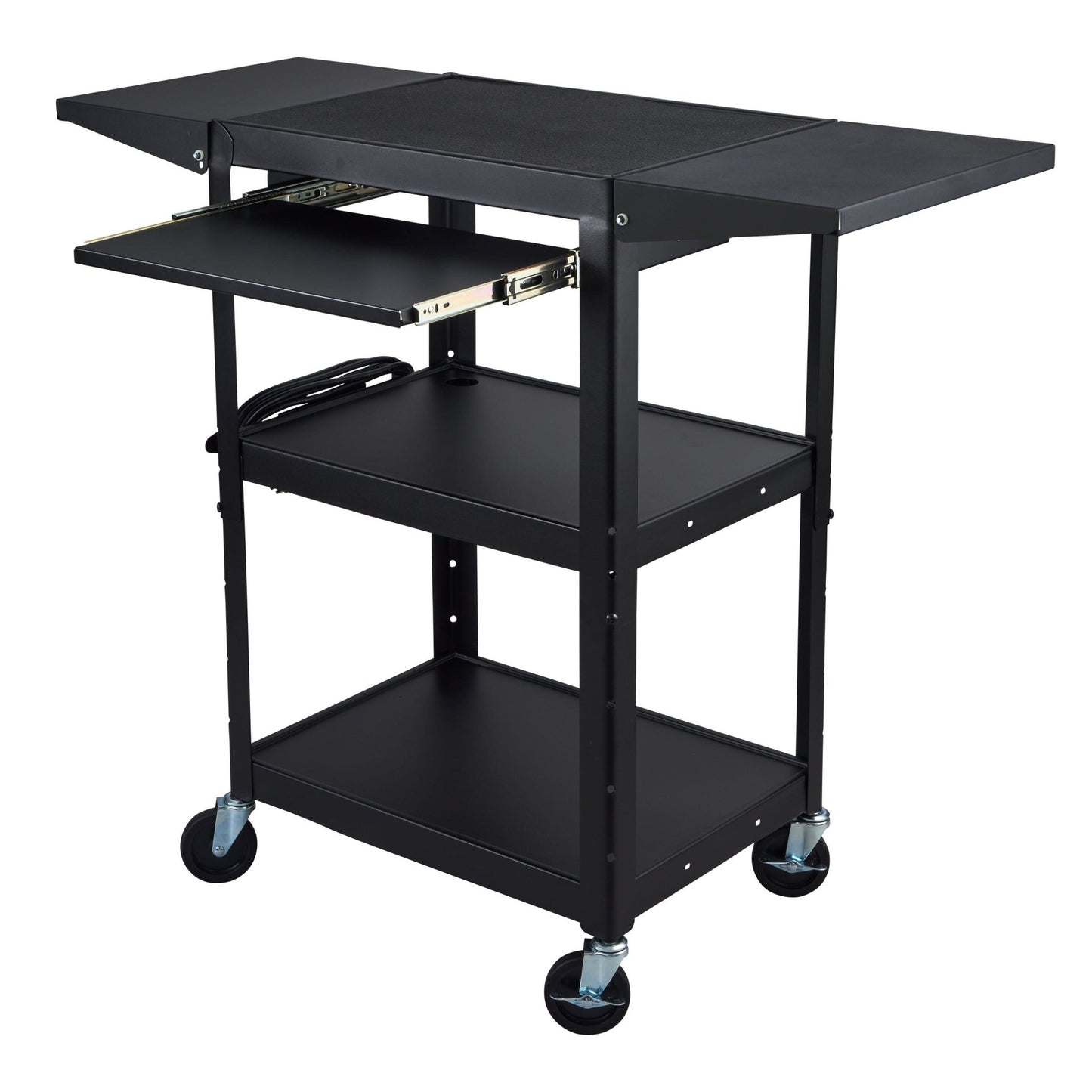 Luxor UCMT1KBDL Adjustable-Height Steel Utility Cart - Pullout Keyboard Tray, Drop Leaf - SchoolOutlet