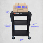 Luxor UCMT1KBDL Adjustable-Height Steel Utility Cart - Pullout Keyboard Tray, Drop Leaf - SchoolOutlet