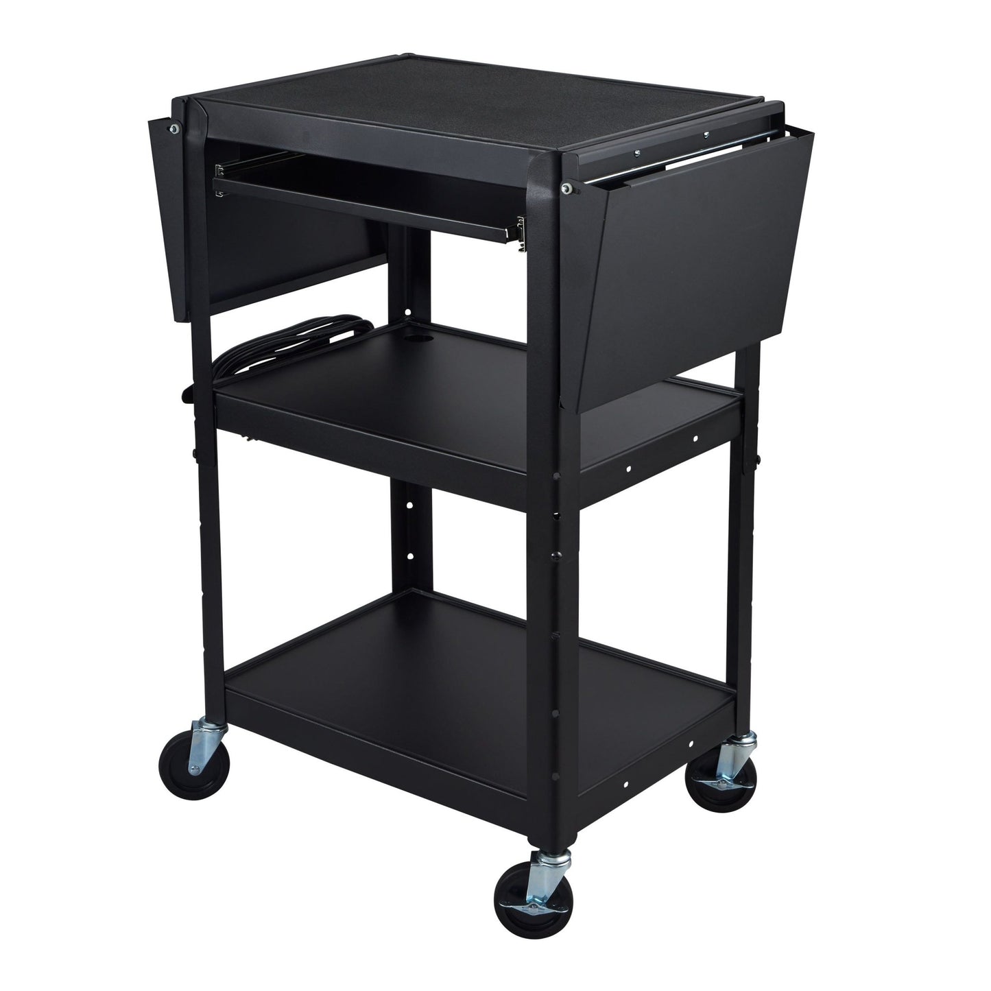 Luxor UCMT1KBDL Adjustable-Height Steel Utility Cart - Pullout Keyboard Tray, Drop Leaf - SchoolOutlet