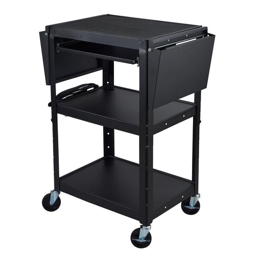 Luxor UCMT1KBDL Adjustable-Height Steel Utility Cart - Pullout Keyboard Tray, Drop Leaf - SchoolOutlet
