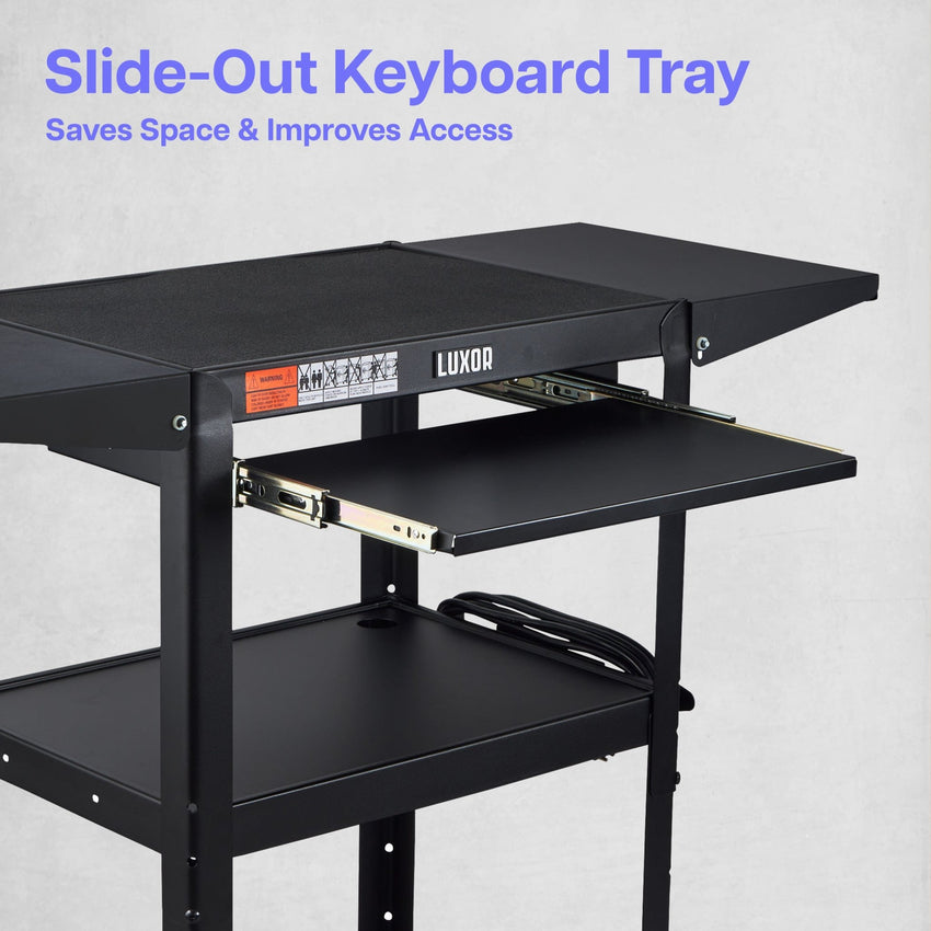 Luxor UCMT1KBDL Adjustable-Height Steel Utility Cart - Pullout Keyboard Tray, Drop Leaf - SchoolOutlet