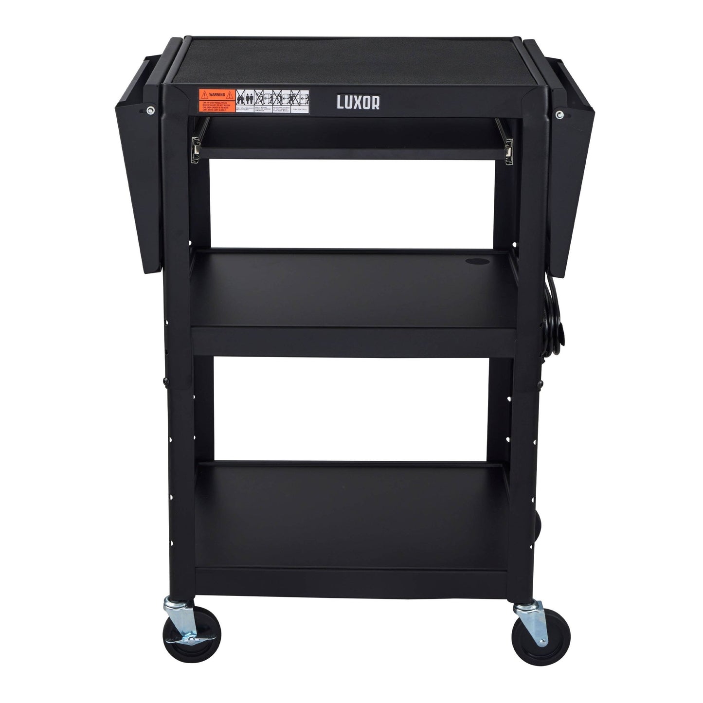 Luxor UCMT1KBDL Adjustable-Height Steel Utility Cart - Pullout Keyboard Tray, Drop Leaf - SchoolOutlet