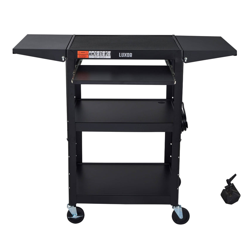 Luxor UCMT1KBDL Adjustable-Height Steel Utility Cart - Pullout Keyboard Tray, Drop Leaf - SchoolOutlet