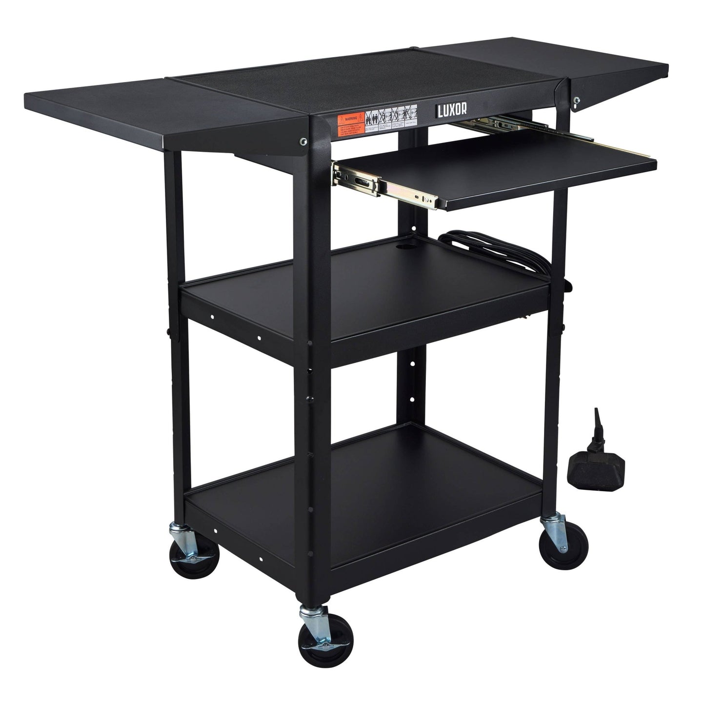 Luxor UCMT1KBDL Adjustable-Height Steel Utility Cart - Pullout Keyboard Tray, Drop Leaf - SchoolOutlet