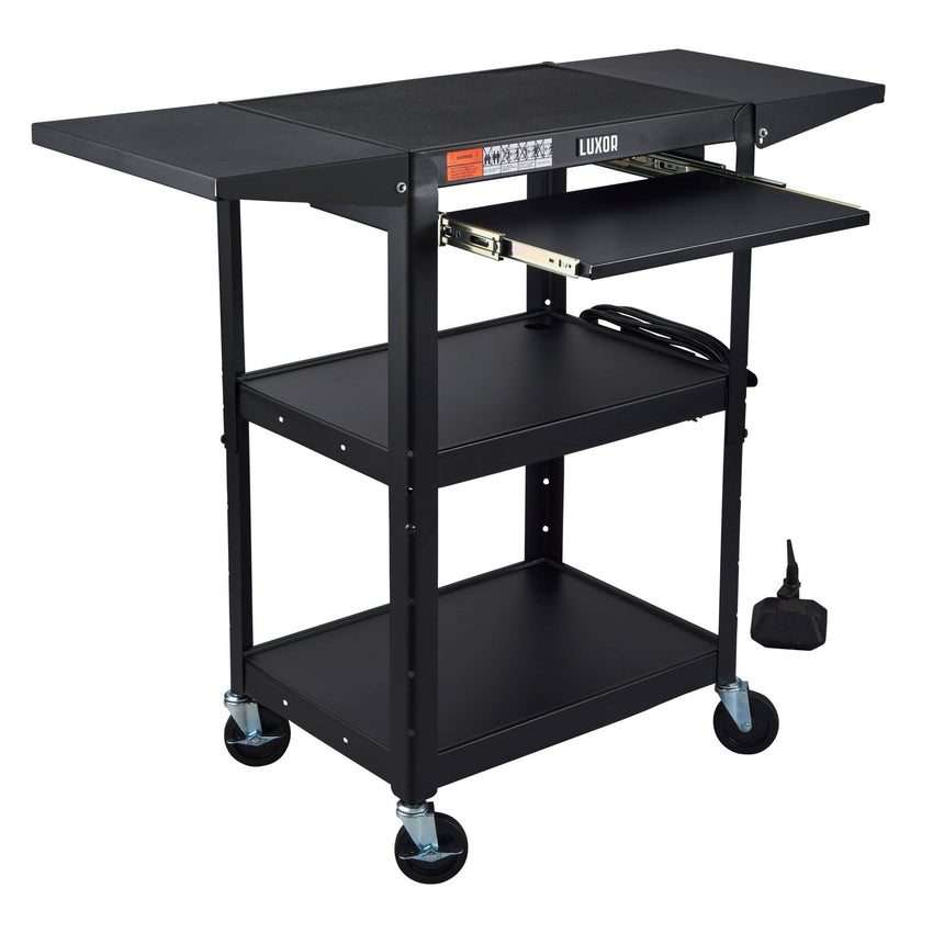 Luxor UCMT1KBDL Adjustable-Height Steel Utility Cart - Pullout Keyboard Tray, Drop Leaf - SchoolOutlet