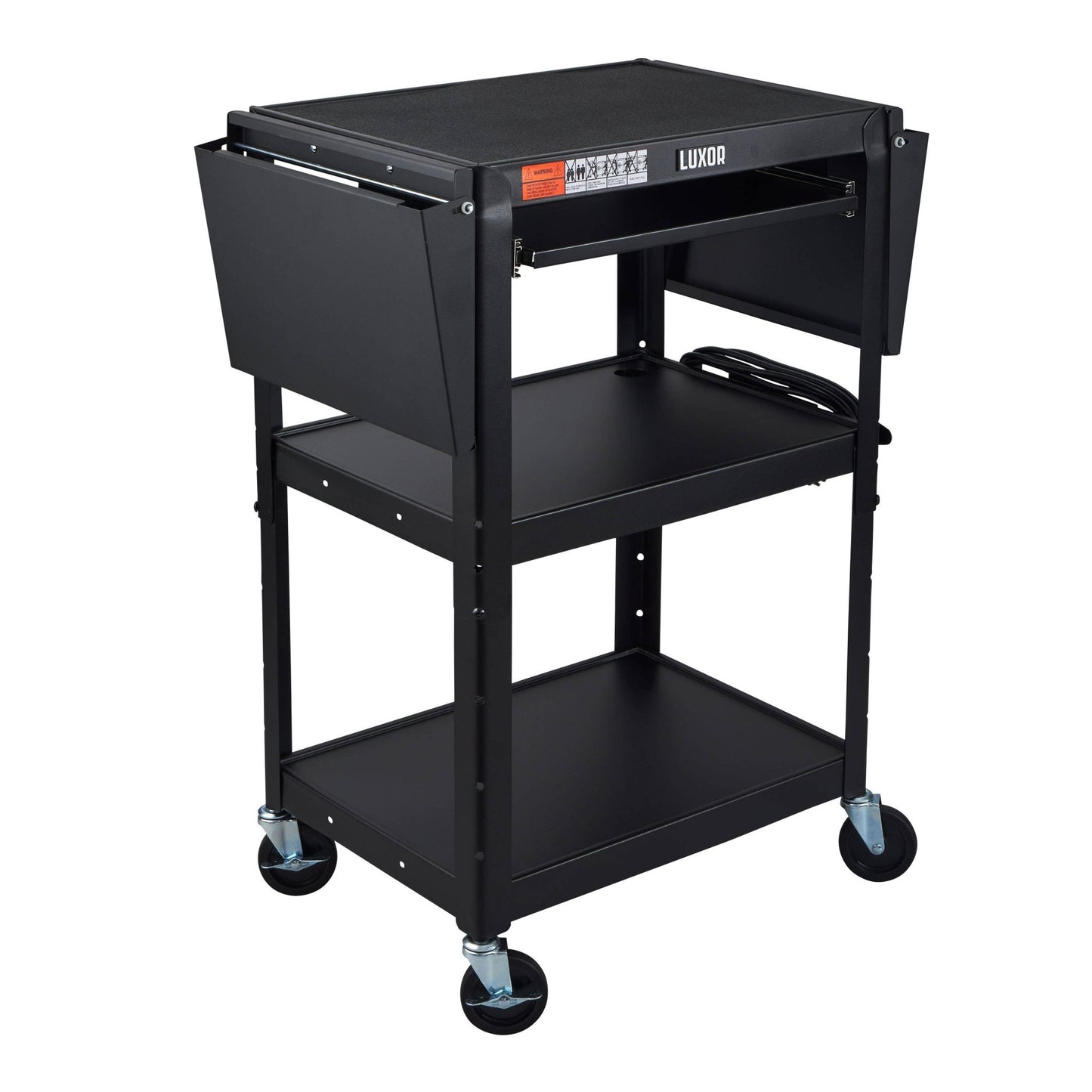 Luxor UCMT1KBDL Adjustable-Height Steel Utility Cart - Pullout Keyboard Tray, Drop Leaf - SchoolOutlet