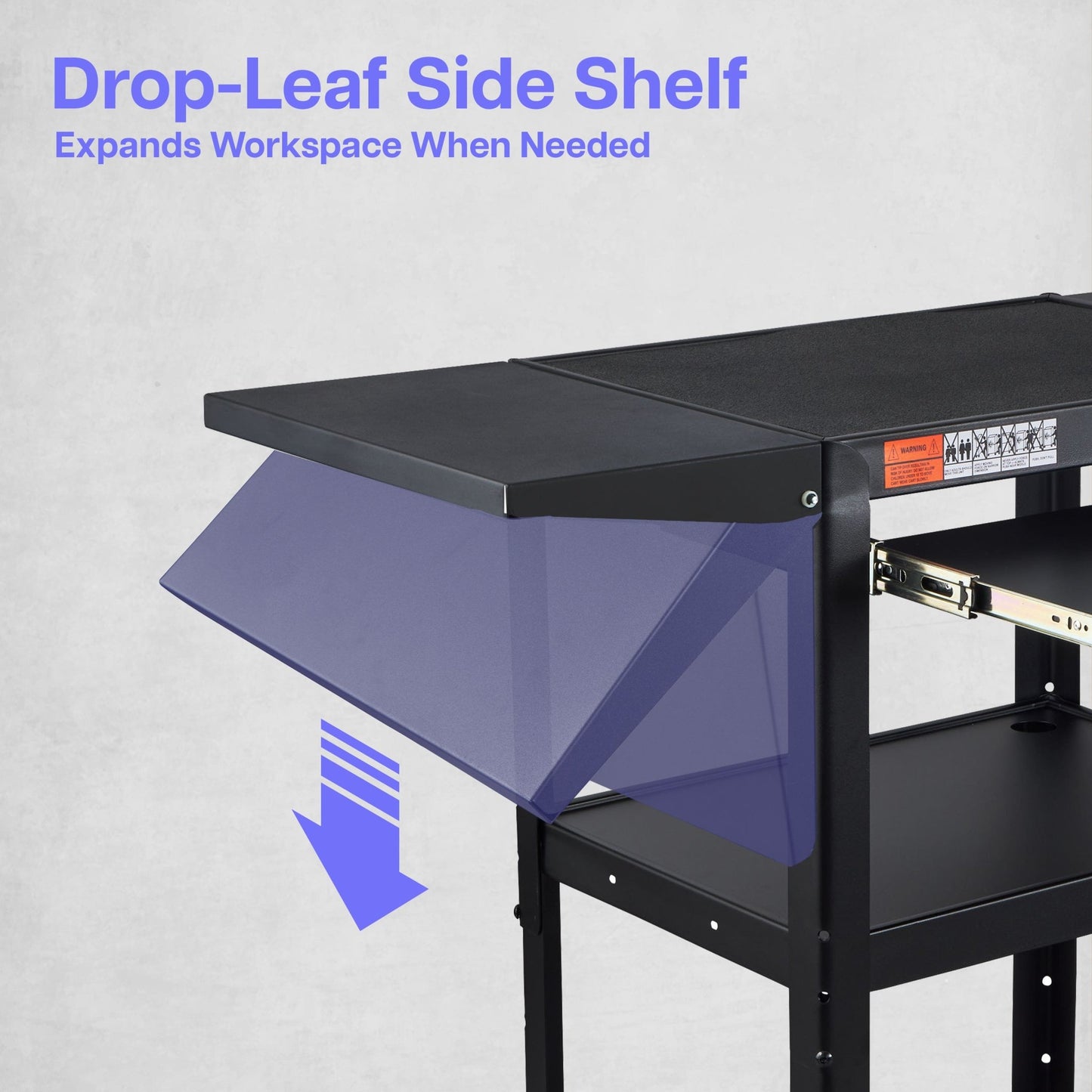 Luxor UCMT1KBDL Adjustable-Height Steel Utility Cart - Pullout Keyboard Tray, Drop Leaf - SchoolOutlet