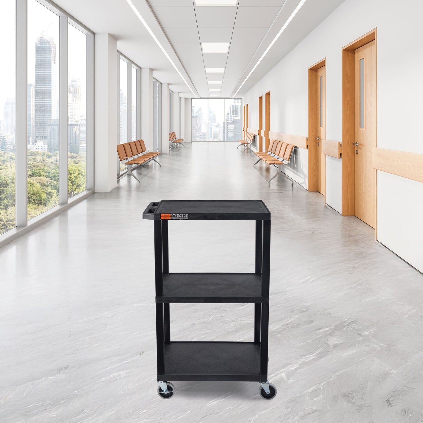 Luxor UCPL1 42"H 3-Shelf Multipurpose Utility Cart - SchoolOutlet