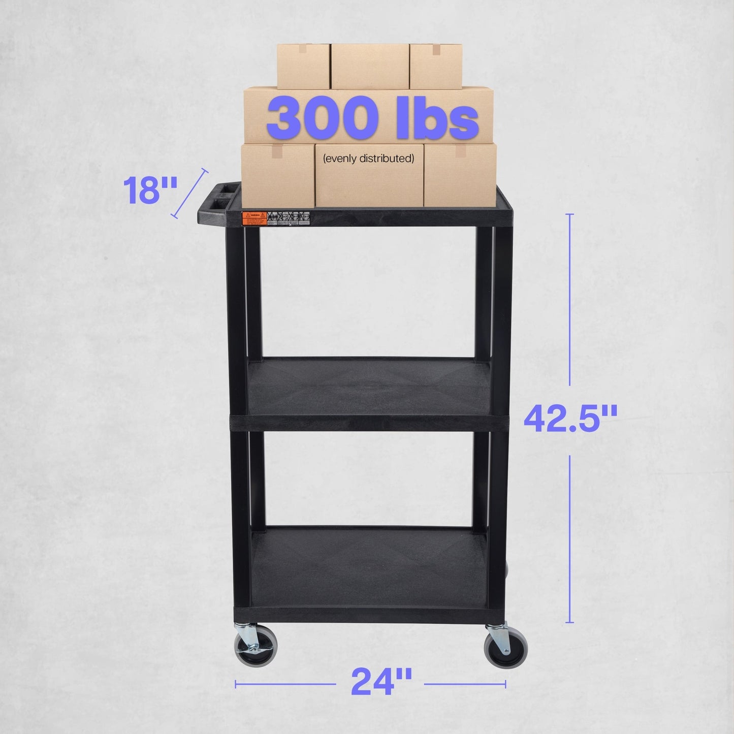 Luxor UCPL1 42"H 3-Shelf Multipurpose Utility Cart - SchoolOutlet