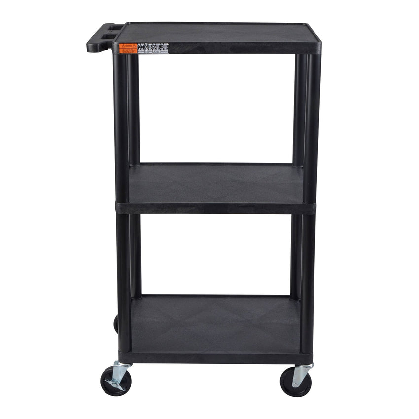 Luxor UCPL2-B 42"H Utility Cart - Three Shelves, Black - SchoolOutlet