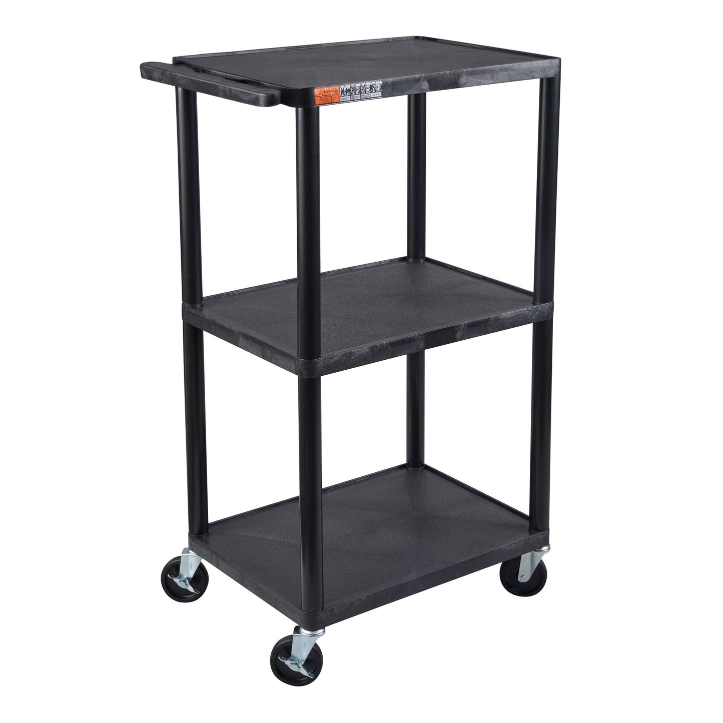 Luxor UCPL2-B 42"H Utility Cart - Three Shelves, Black - SchoolOutlet