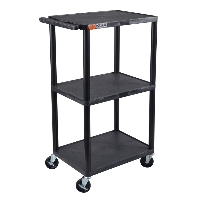 Luxor UCPL2-B 42"H Utility Cart - Three Shelves, Black - SchoolOutlet