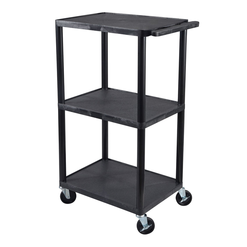 Luxor UCPL2-B 42"H Utility Cart - Three Shelves, Black - SchoolOutlet
