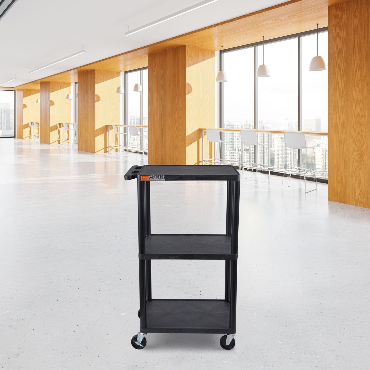 Luxor UCPL2-B 42"H Utility Cart - Three Shelves, Black - SchoolOutlet