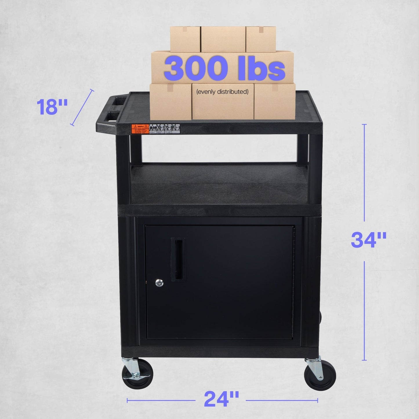 Luxor Tuffy 34" Utility AV Cart with Cabinet (Luxor LUX-WT34C2E) - SchoolOutlet
