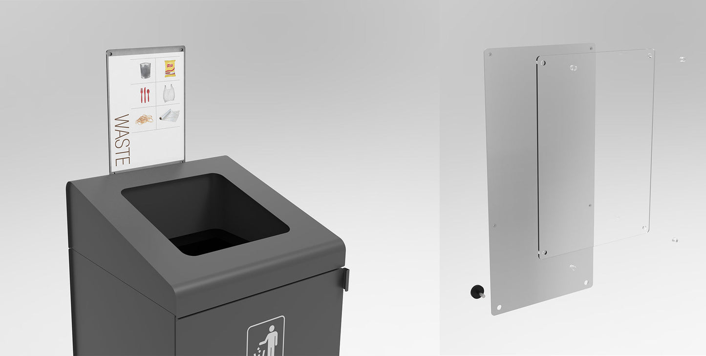 Magnuson A - TRO - ACR Painted Steel and Acrylic Signage Holder for Trosa Angled - Top Receptacles (MAG - A - TRO - ACR) - SchoolOutlet