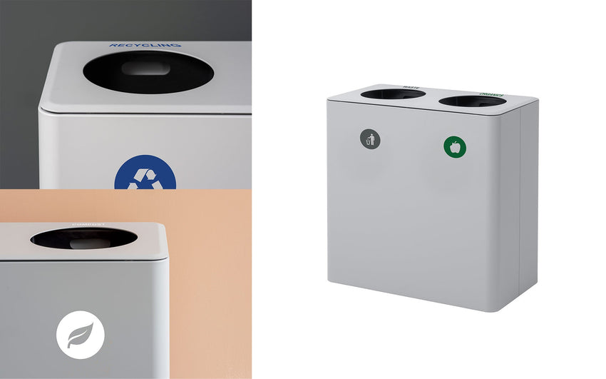 Magnuson Dunk - 2 16 - Gallon Double - Stream Textured Steel Waste & Recycling Receptacle with Internal Rigid Liners (MAG - DUNK - 2) - SchoolOutlet