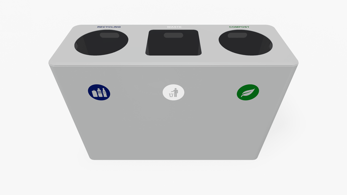 Magnuson Dunk - 3 24 - Gallon Triple - Stream Textured Steel Waste & Recycling Station with Precision Top Openings (MAG - DUNK - 3) - SchoolOutlet